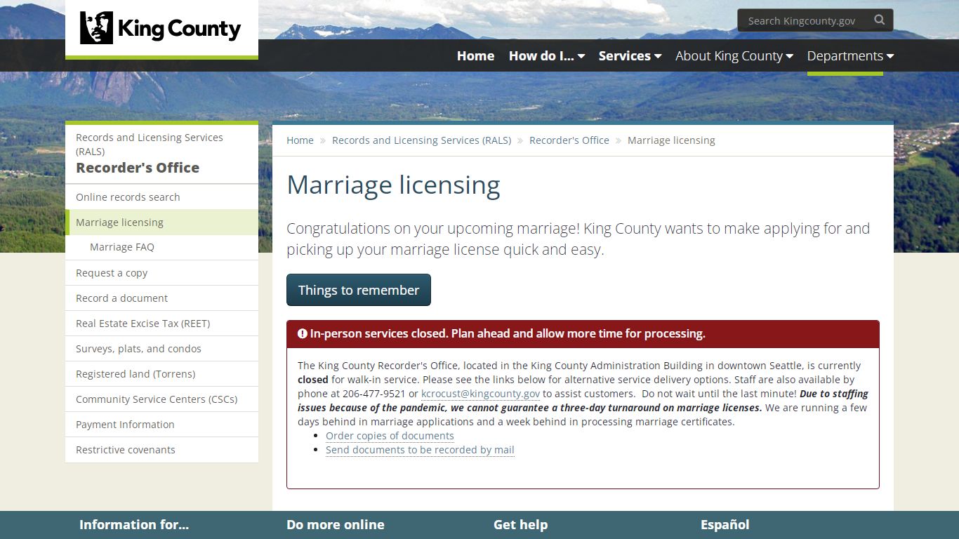 Marriage licensing - King County, Washington
