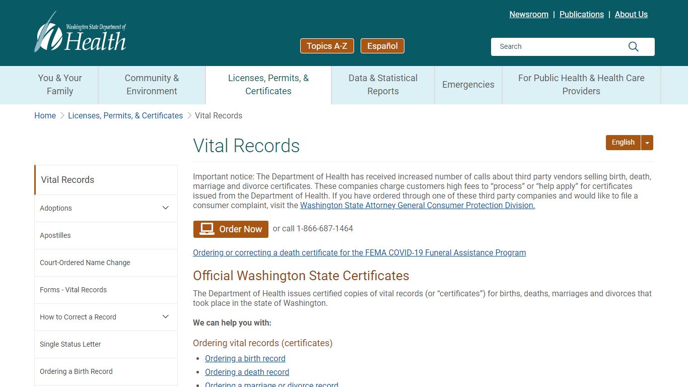 Vital Records :: Washington State Department of Health